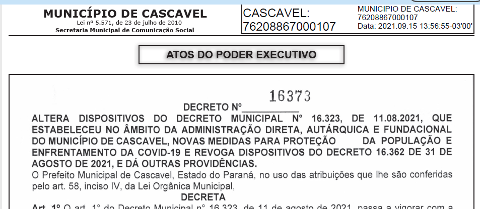 Cascavel renova Decreto que estabelece medidas de combate à Covid-19